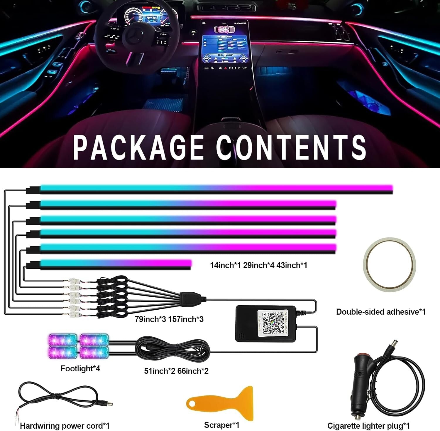 Dreamcolor 10-in-1 Waterproof Car LED Strip Lights with APP Control & 213 Modes