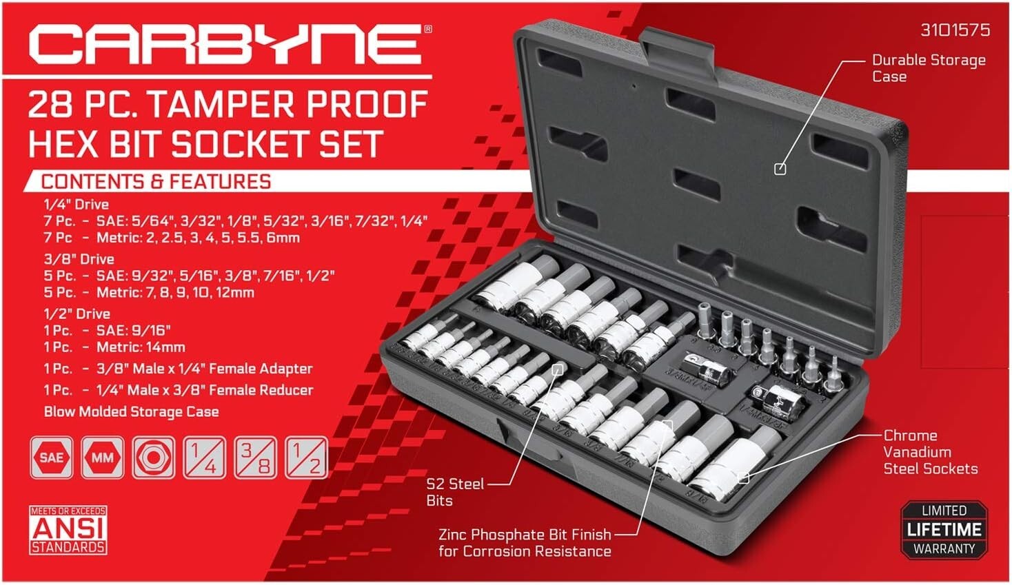Best-in-Class 28 Piece Tamper-Proof Hex Bit Socket Set - Durable & Reliable