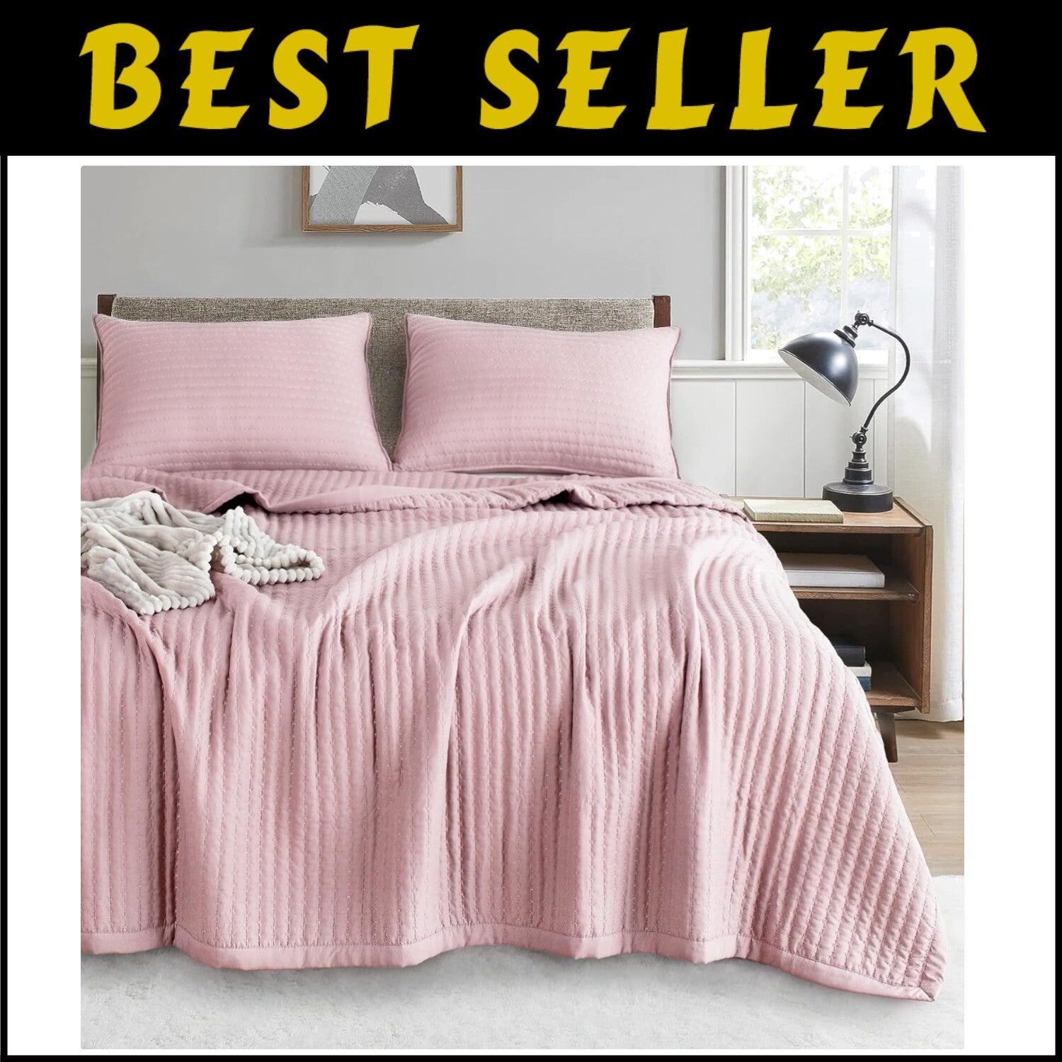 Stone Washed Minimalist Quilt Mini Set - Soft Microfiber Full/Queen + 2 Shams