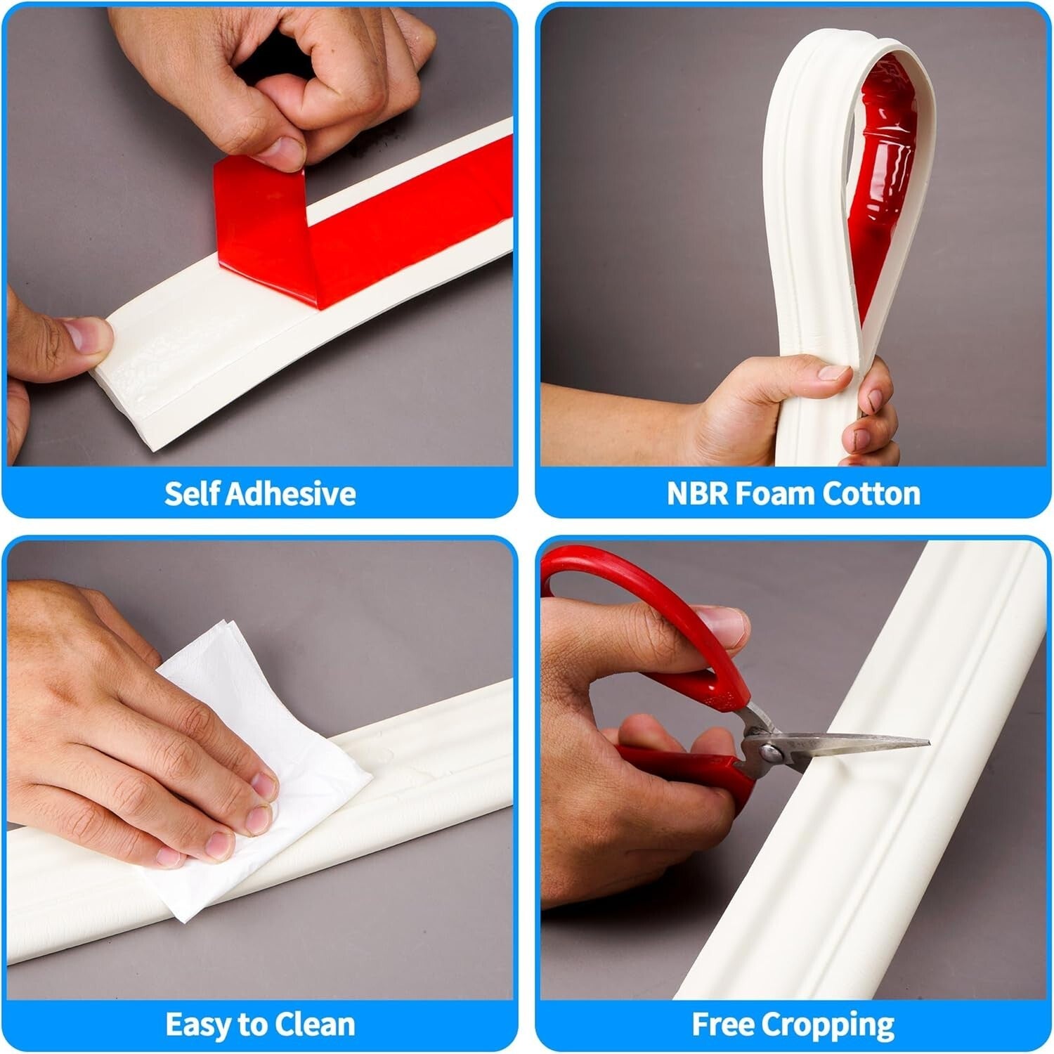 Waterproof 16.4ft Self-Adhesive Baseboard Molding for Home Decor - Creamy White