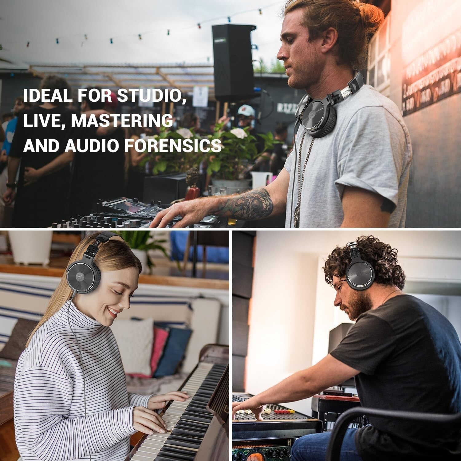 High-Sensitivity Studio Headphones with Adjustable Headband & Carrying Case