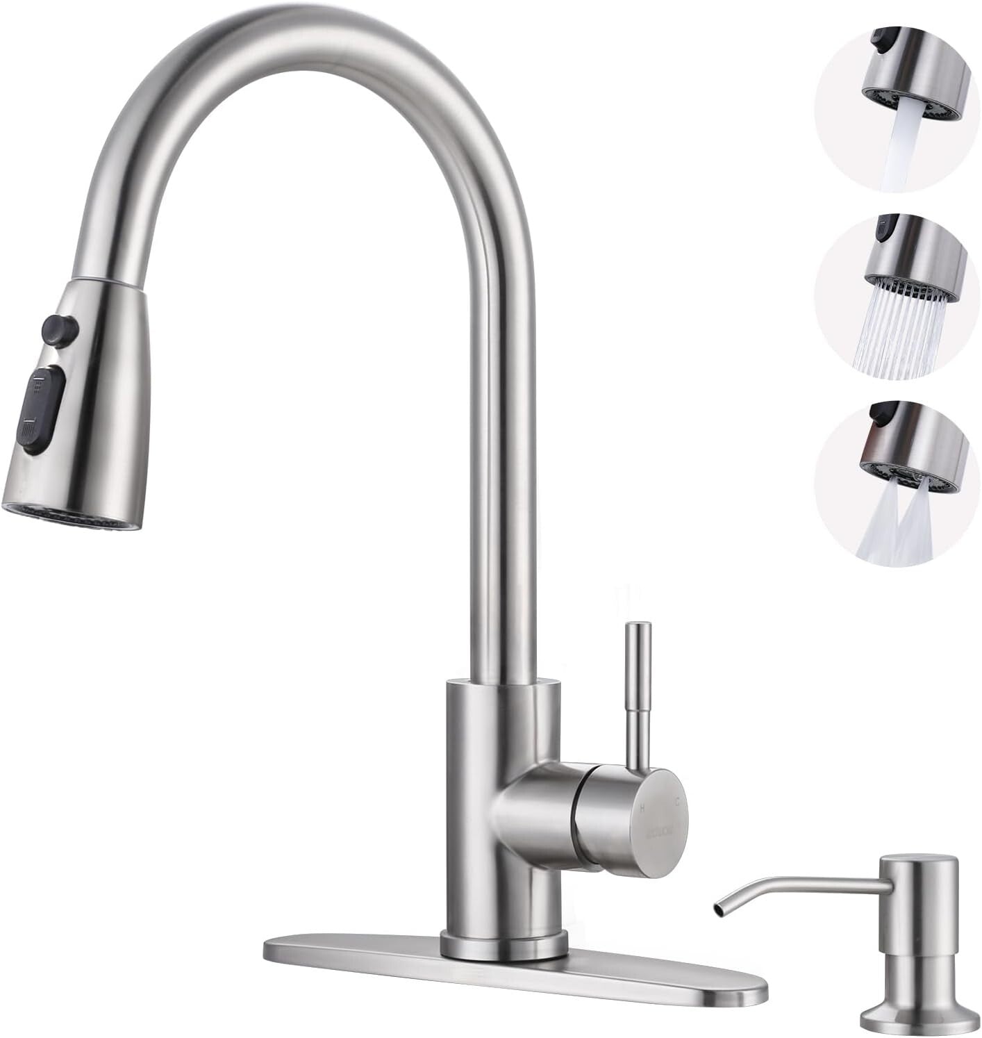 Efficient Brushed Nickel Kitchen Faucet with DIY Installation & Soap Dispenser