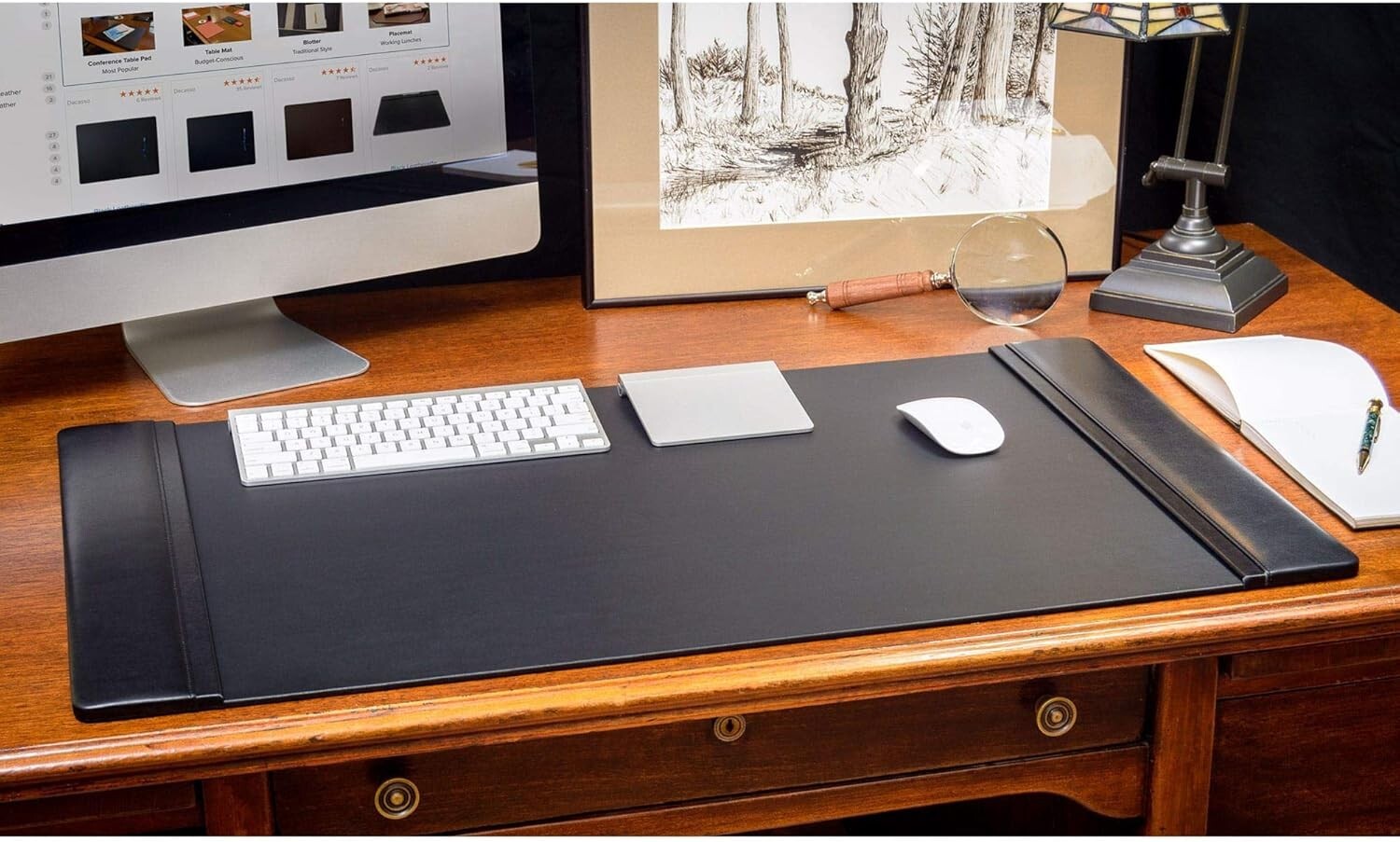 Luxury Leather Desk Mat with Side Rails - Elegant Office Surface Protector