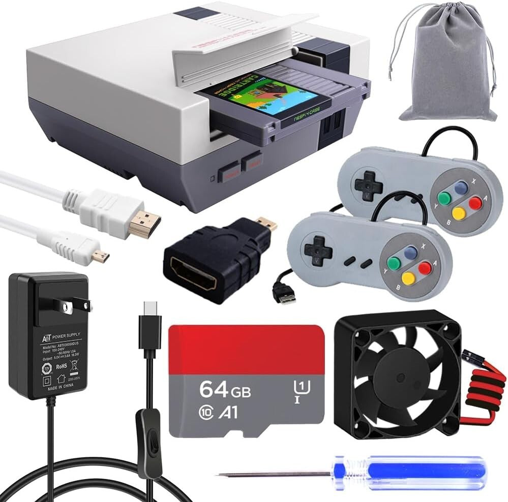 RETROFLAG NESPi 4 Case Kit for Raspberry Pi 4 - Includes SSD, HDMI, Controllers