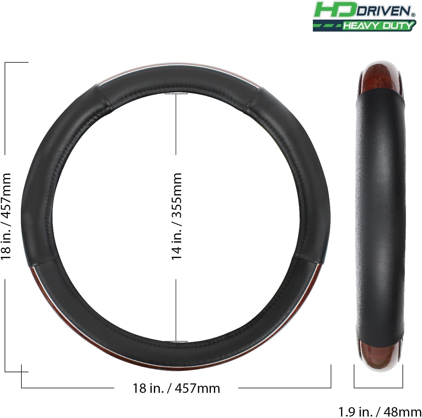 Easy Installation Woodgrain Leather Steering Wheel Cover for 18” Steering Wheels