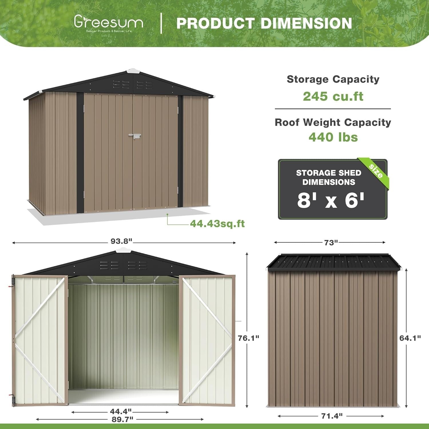 Stylish 8'x6' Metal Utility Shed with Sliding Doors for Organized Outdoors