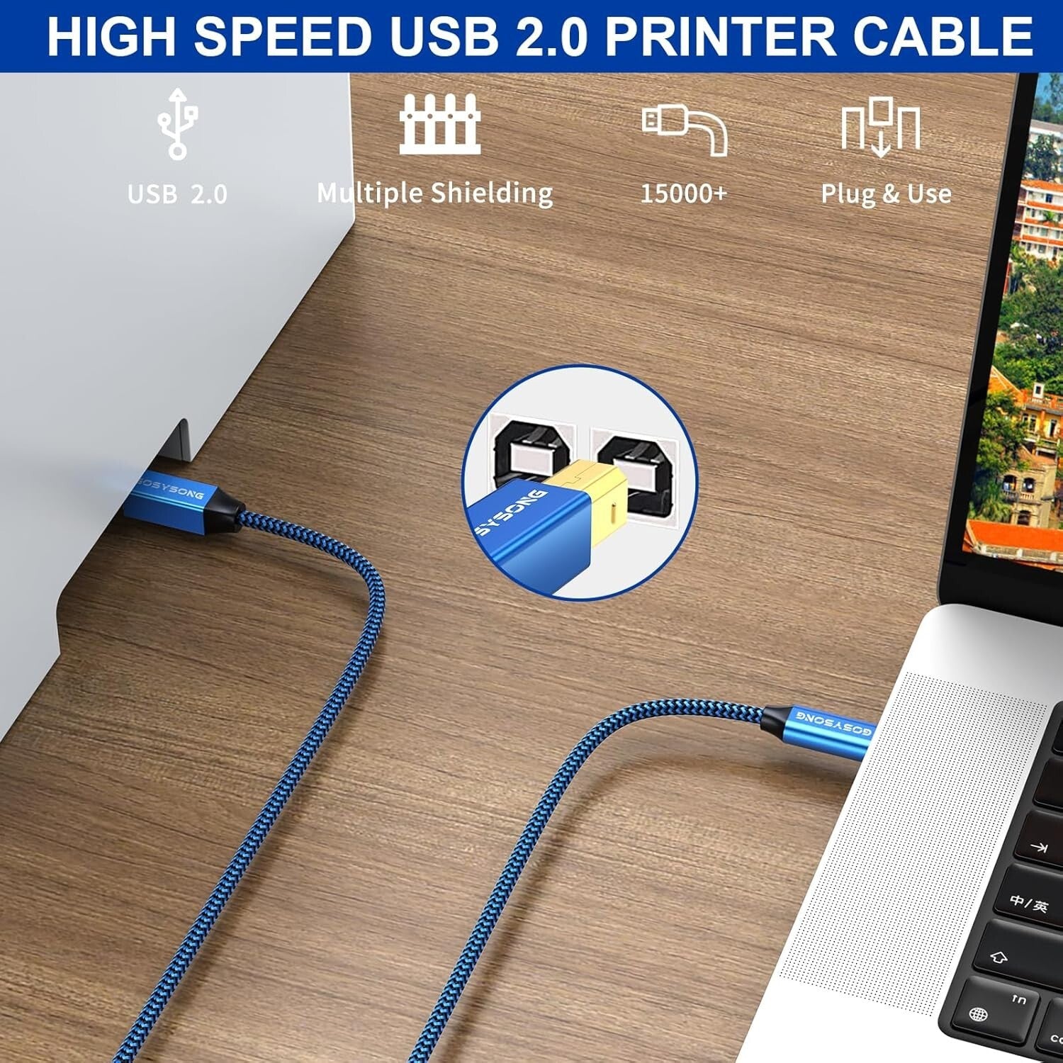 USB C Printer & Scanner Cable 100ft - Tangle-Free, Reinforced Durable Design