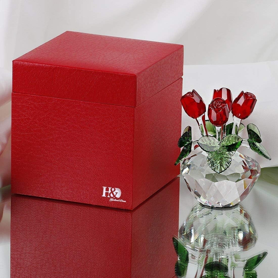 Elegant Crystal Rose Figurine in Gift Box – Timeless Home or Office Decor