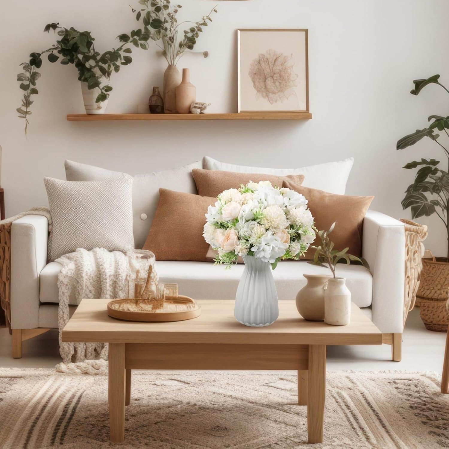 Beautiful 12 Bouquet Silk Peonies - Champagne White Floral Arrangement