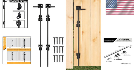 Durable 36" Cane Bolt with Powder Coating - Perfect for Gates & Fences, 2-Pack