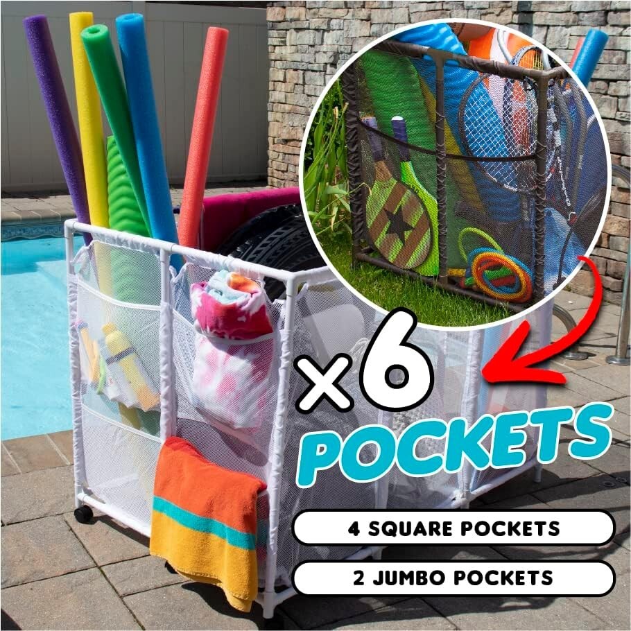Stylish White Pool Floats & Noodles Organizer - 47.2" W Outdoor Storage Solution