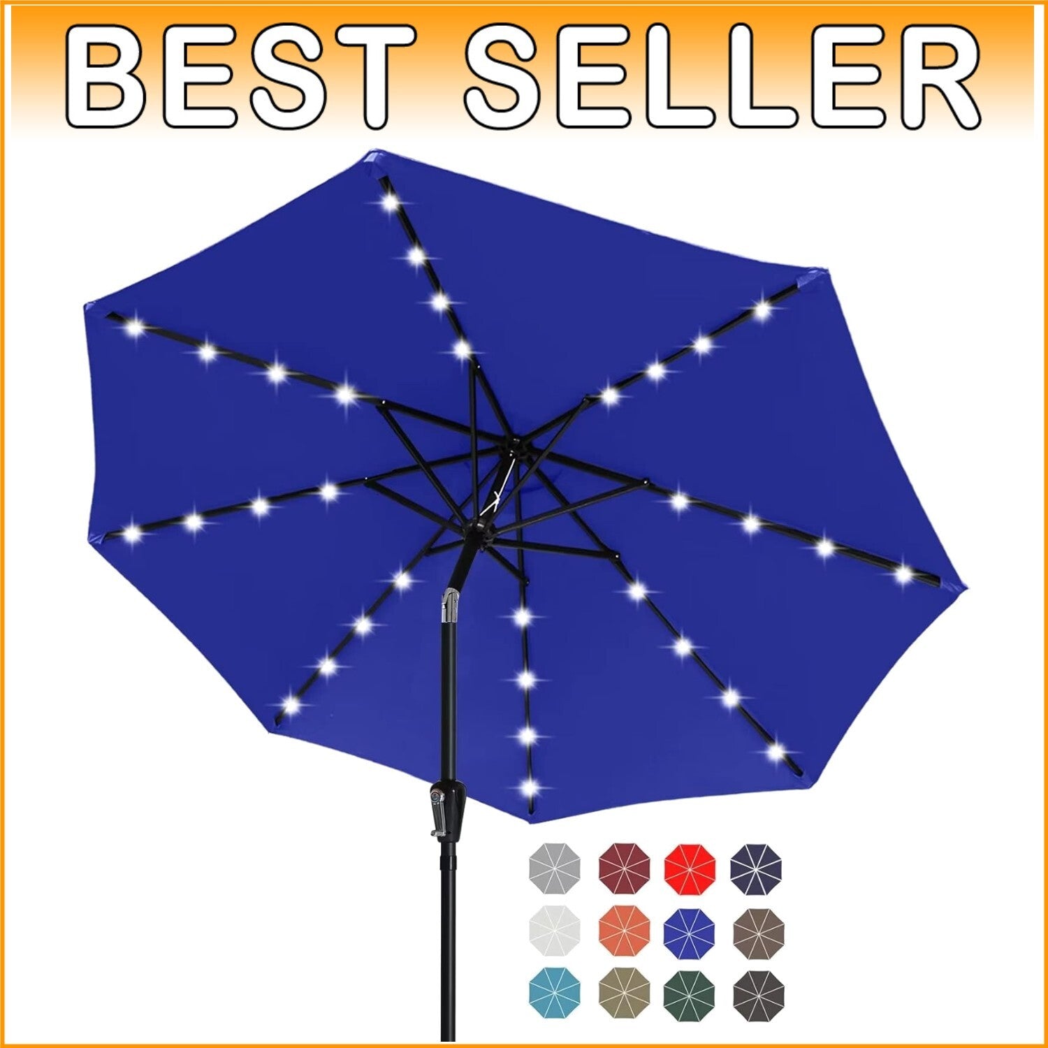 Durable Royal Blue Patio Umbrella with 32 Solar LED Lights - Effortless Shade