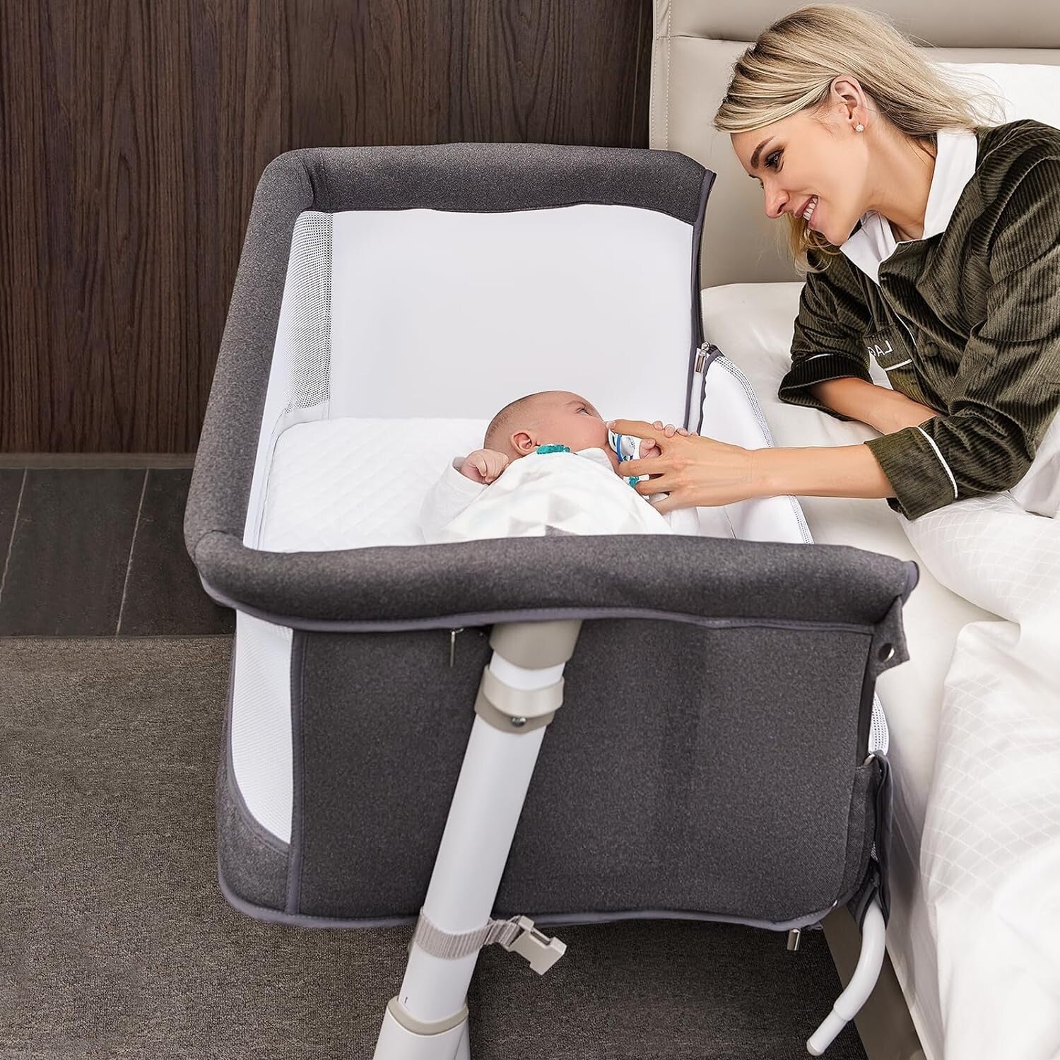 Portable Baby Bassinet with Machine Washable Cover - Easy Night Care Solution