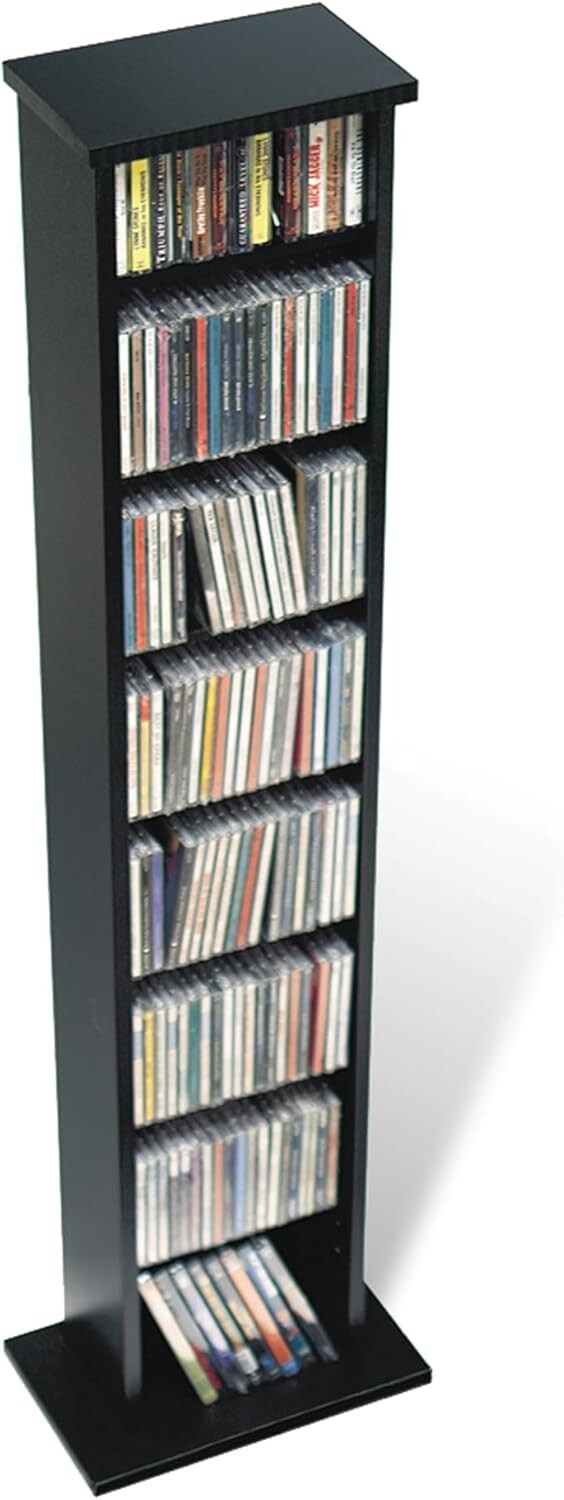 Durable Black Media Cabinet with 7 Adjustable Shelves for Customized Storage
