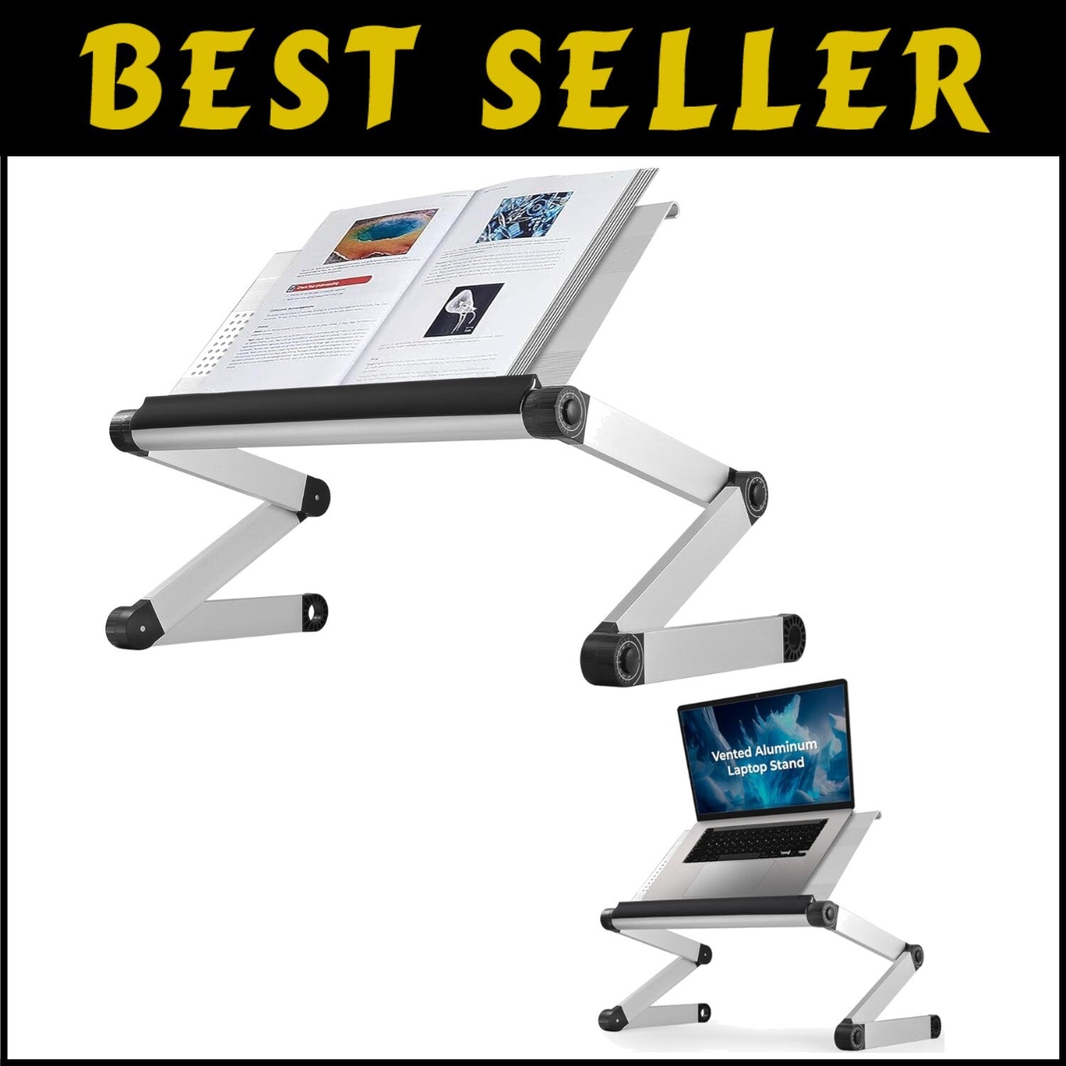 Aluminum Adjustable Book Stand - Lightweight Cookbook Holder for Kitchen Counter