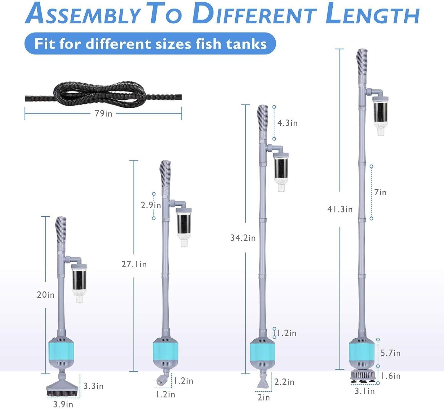 Automatic Fish Tank Cleaner with Adjustable Length - 5 in 1 Vacuum System
