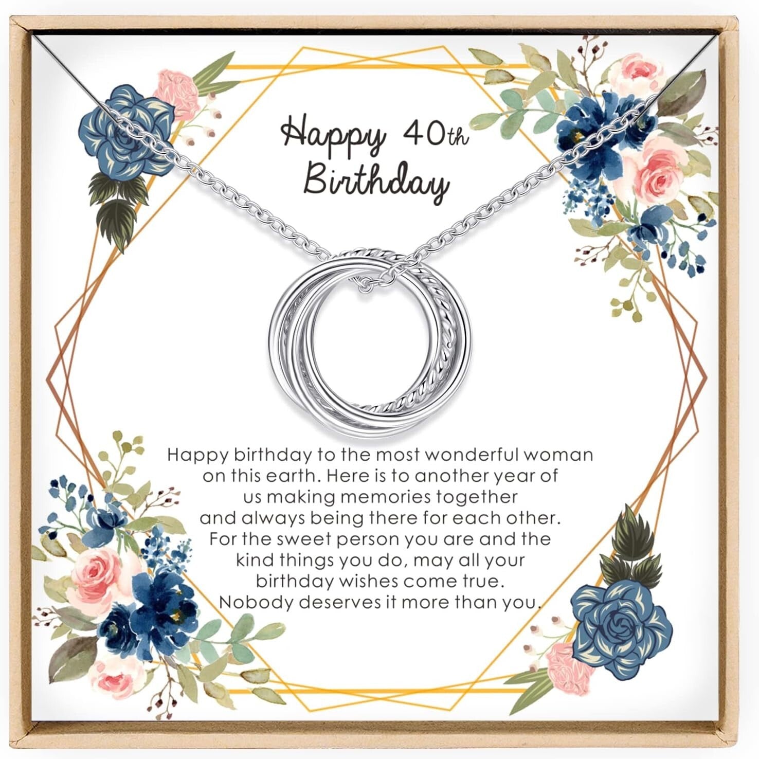 40th Birthday Gifts for Women - Handmade Sterling Silver Necklace with Gift Box