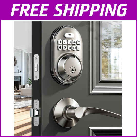 Keyless Entry Door Lock with Lever Handles – Satin Nickel Electronic Deadbolt