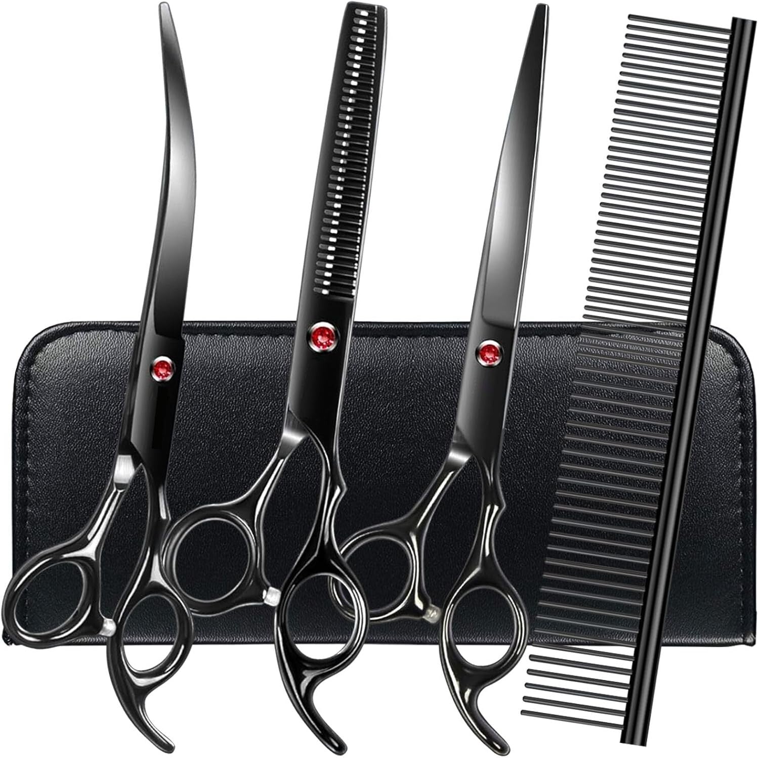 Ergonomic Dog Grooming Scissors Set with Comb - 5 Tools for Perfect Grooming
