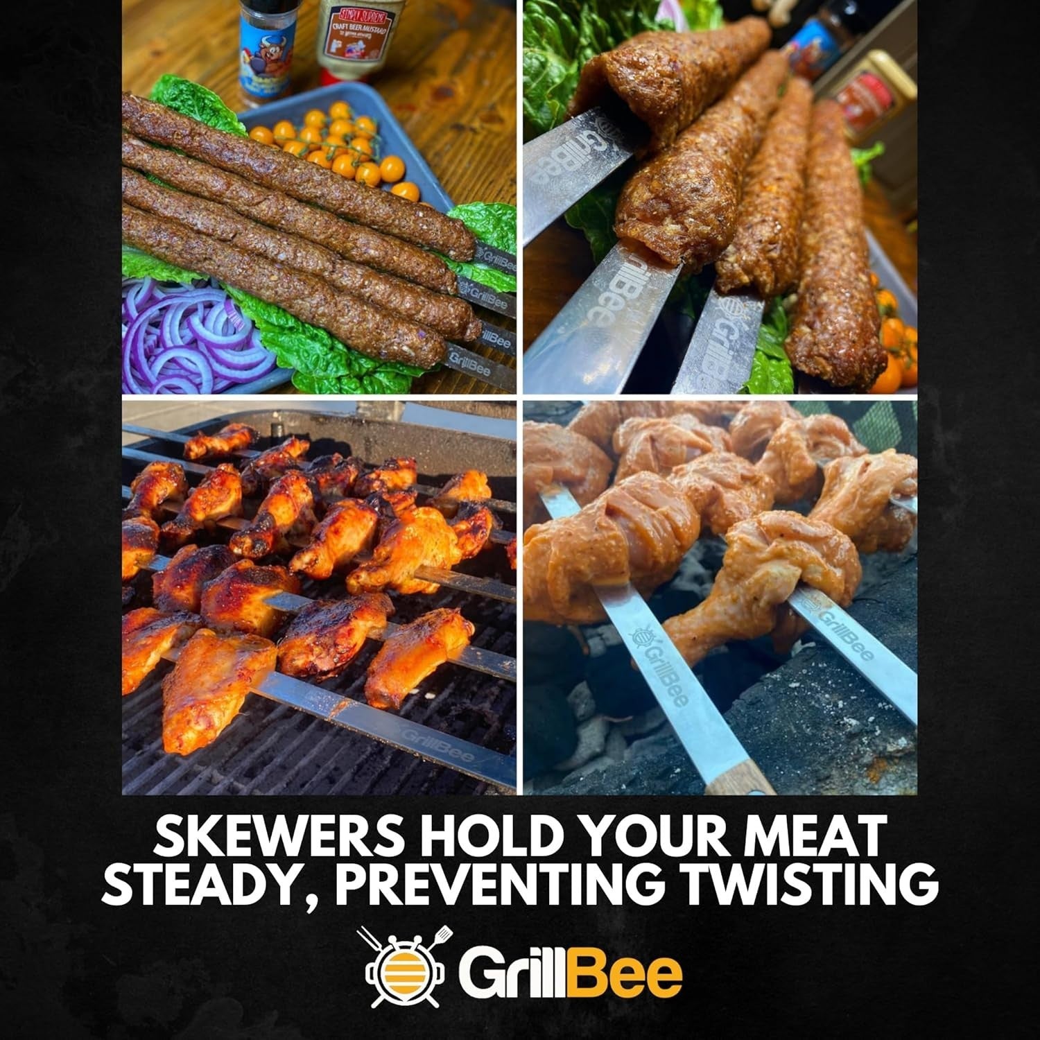 Extra Large 23" Reusable Stainless Steel Skewers for No Spin Grilling – Set of 8