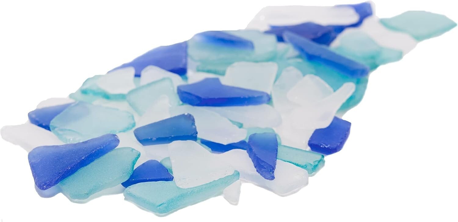 Premium 55 Oz Varied Sea Glass in Cobalt Blue & White - Ideal for Crafts & Decor