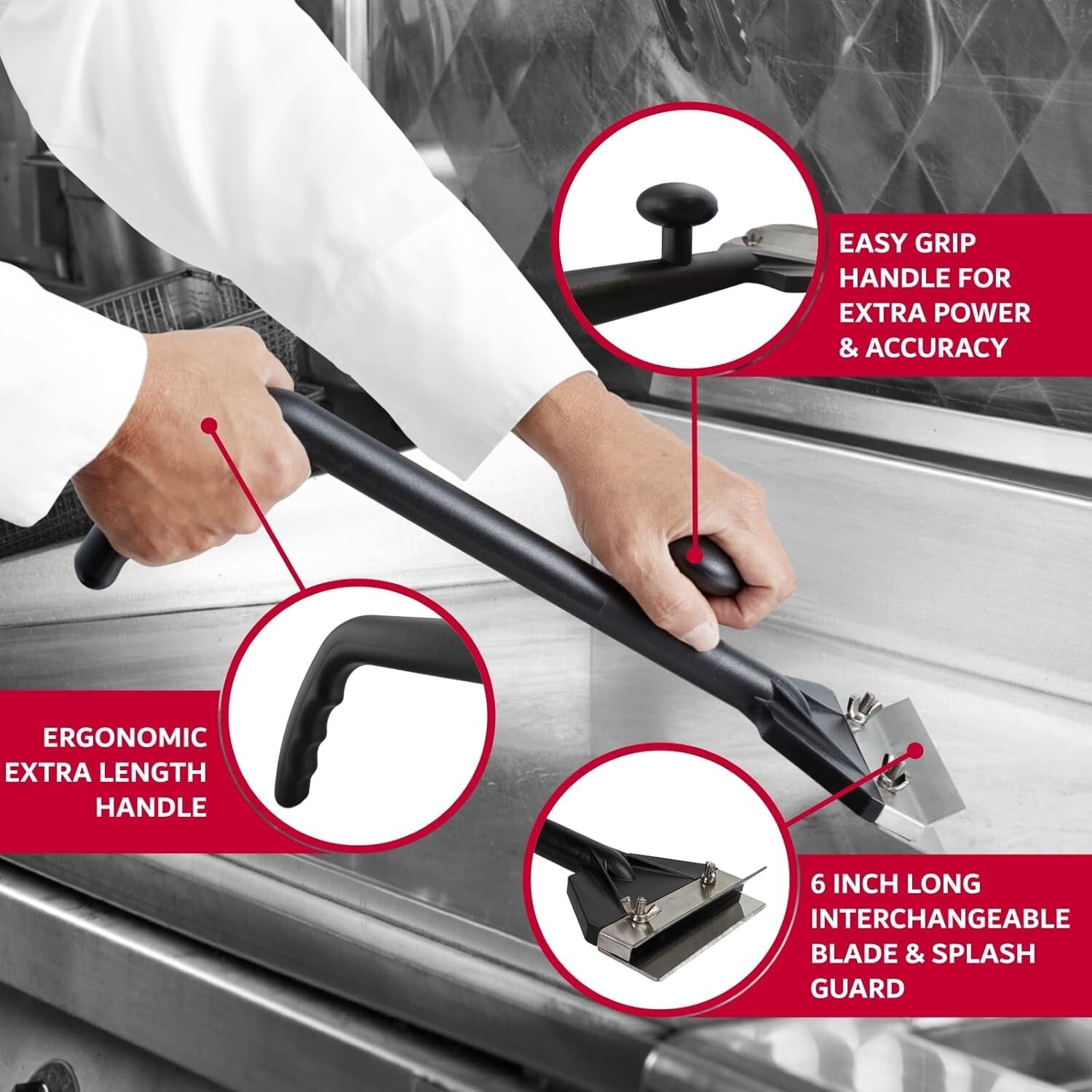 Ergonomic Griddle Scraper with Interchangeable Blades for Commercial & Home Use