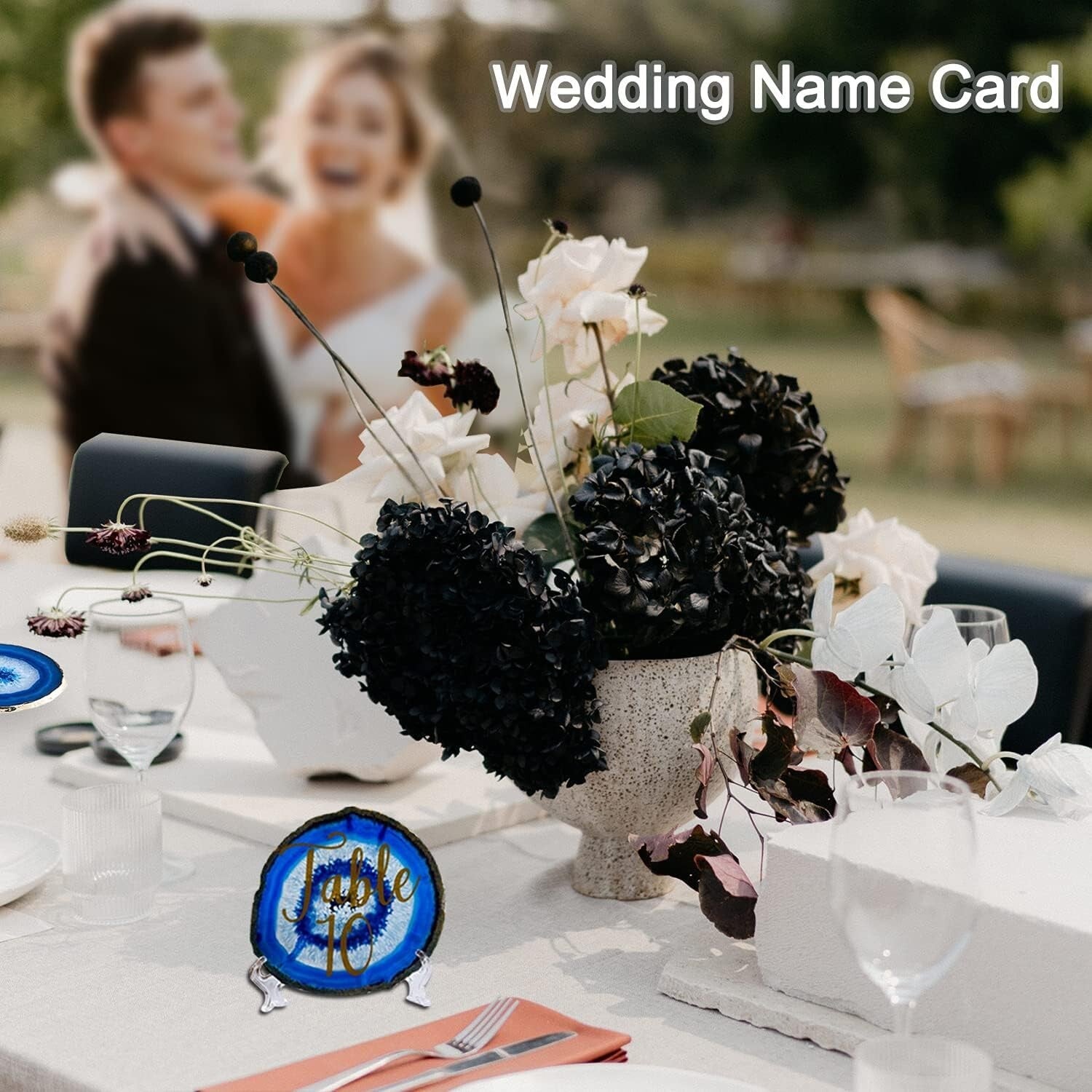 Natural Blue Agate Drink Coasters Set of 4 with Gold Rim - Perfect Gift Choice