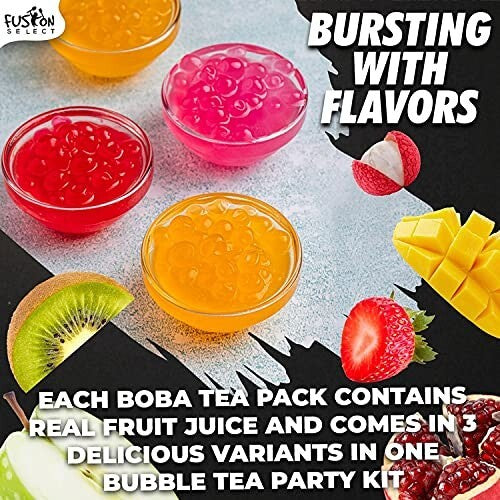 Bursting Bobaz Pearls Variety Pack - 6 Juicy Fruit Flavors for DIY Drinks