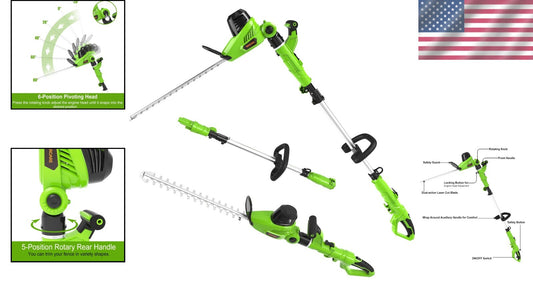18-Inch Electric Hedge Trimmer w/ Dual-Action Blade & Telescopic Pole Reach