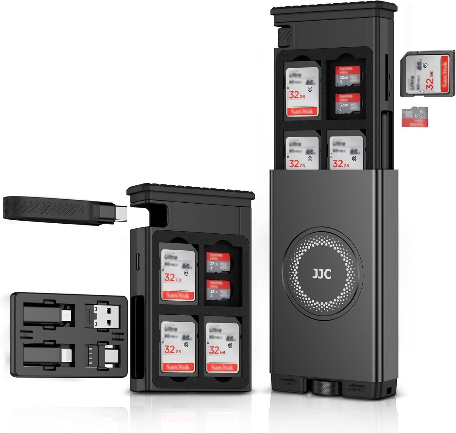 All-in-One SD/TF Card Reader with USB C Cable & Multi Adapter for Travel - Gray