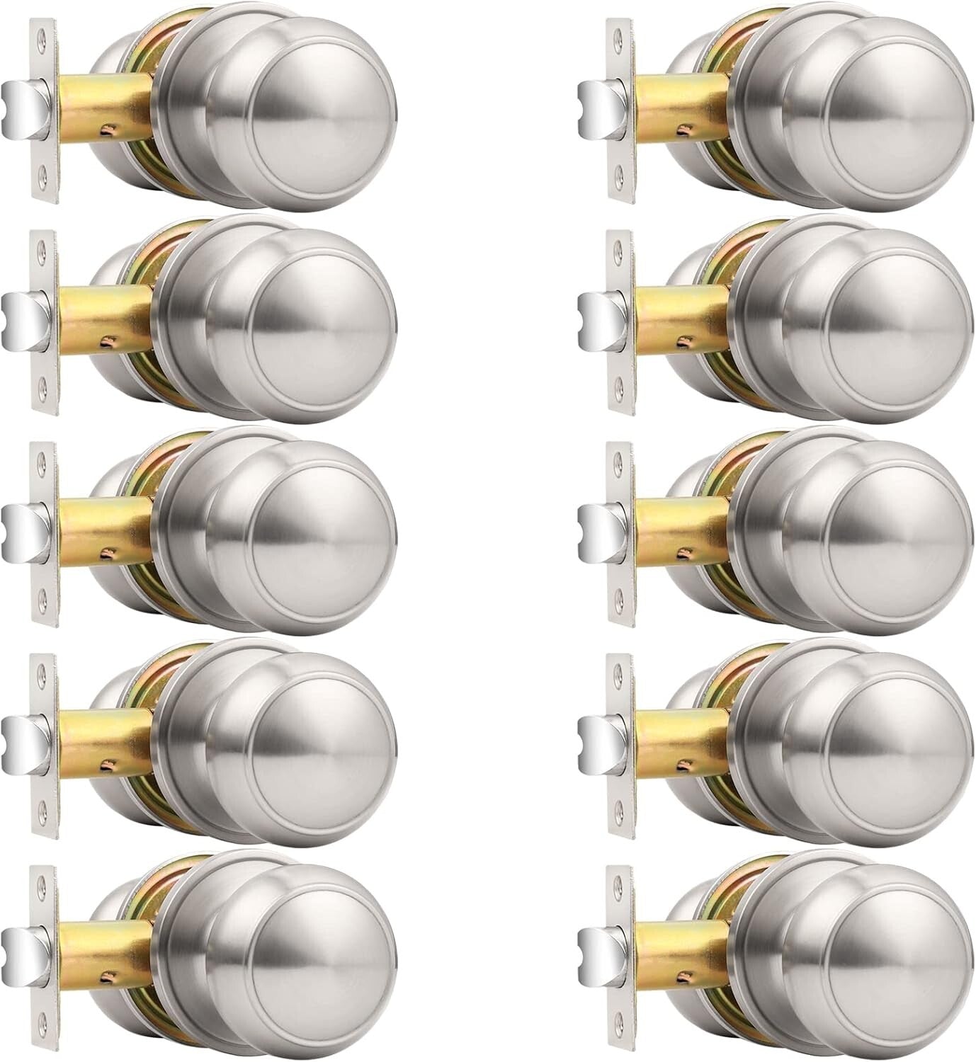 Elegant 10-Pack Adjustable Door Knobs for Hallway and Closet - Brushed Nickel