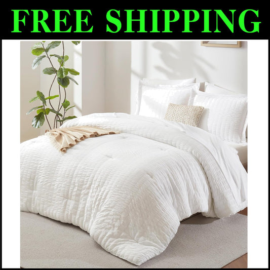 Machine Washable King Comforter Set - Stylish 7-Piece Bedding for All Seasons