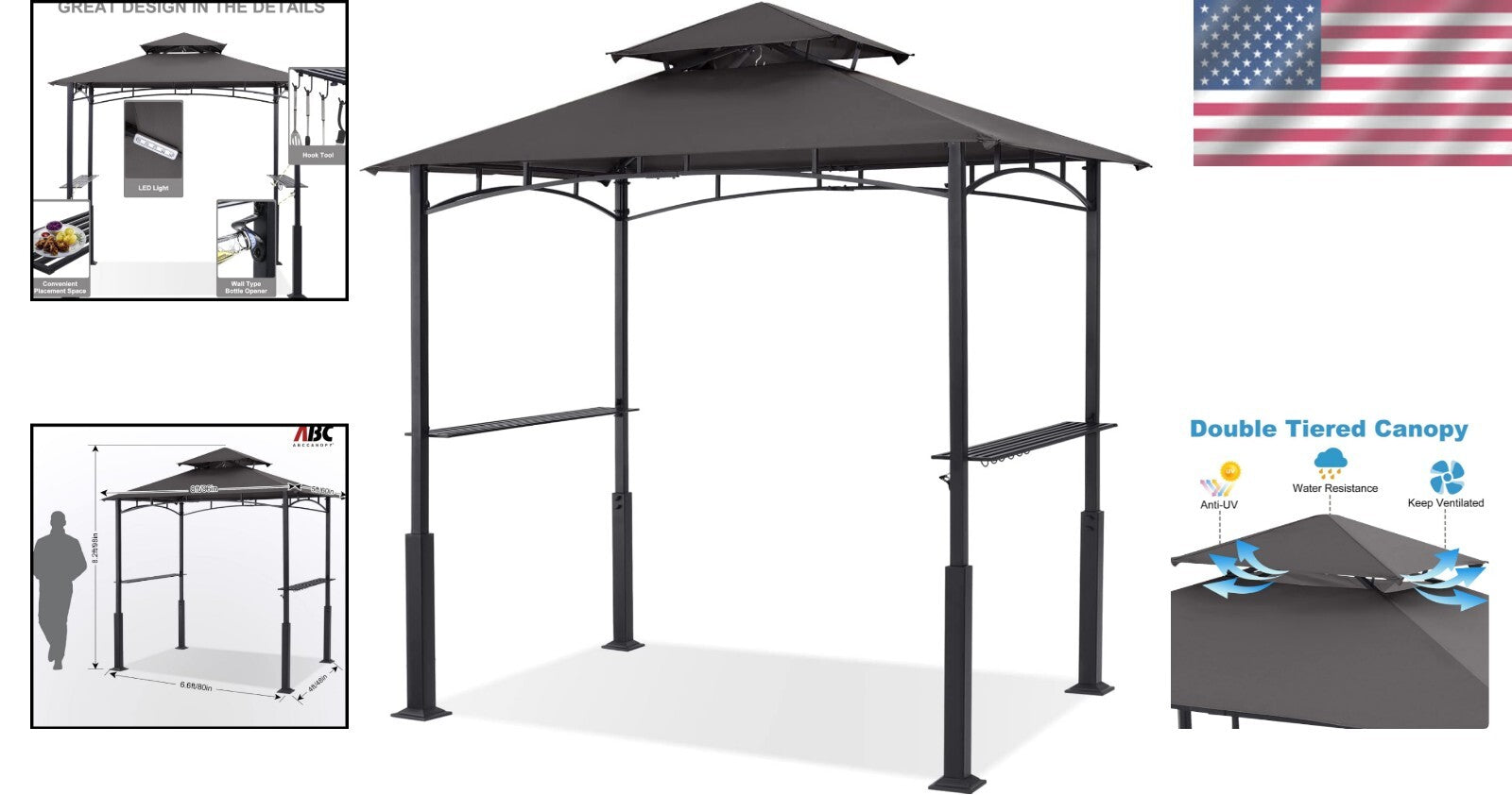 Durable 8x5 Grill Canopy Shelter with LED Light for Stylish Outdoor Cooking