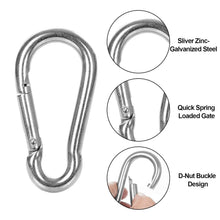 Load image into Gallery viewer, 60-Pack Heavy-Duty Galvanized Steel Carabiner Clips, 500Lbs Capacity – M8 Hook