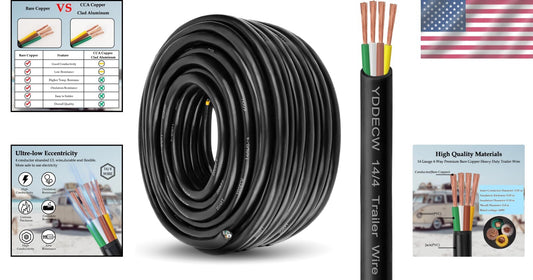 100FT 14 Gauge 4-Wire Copper Extension Cord for RVs and Automotive Applications
