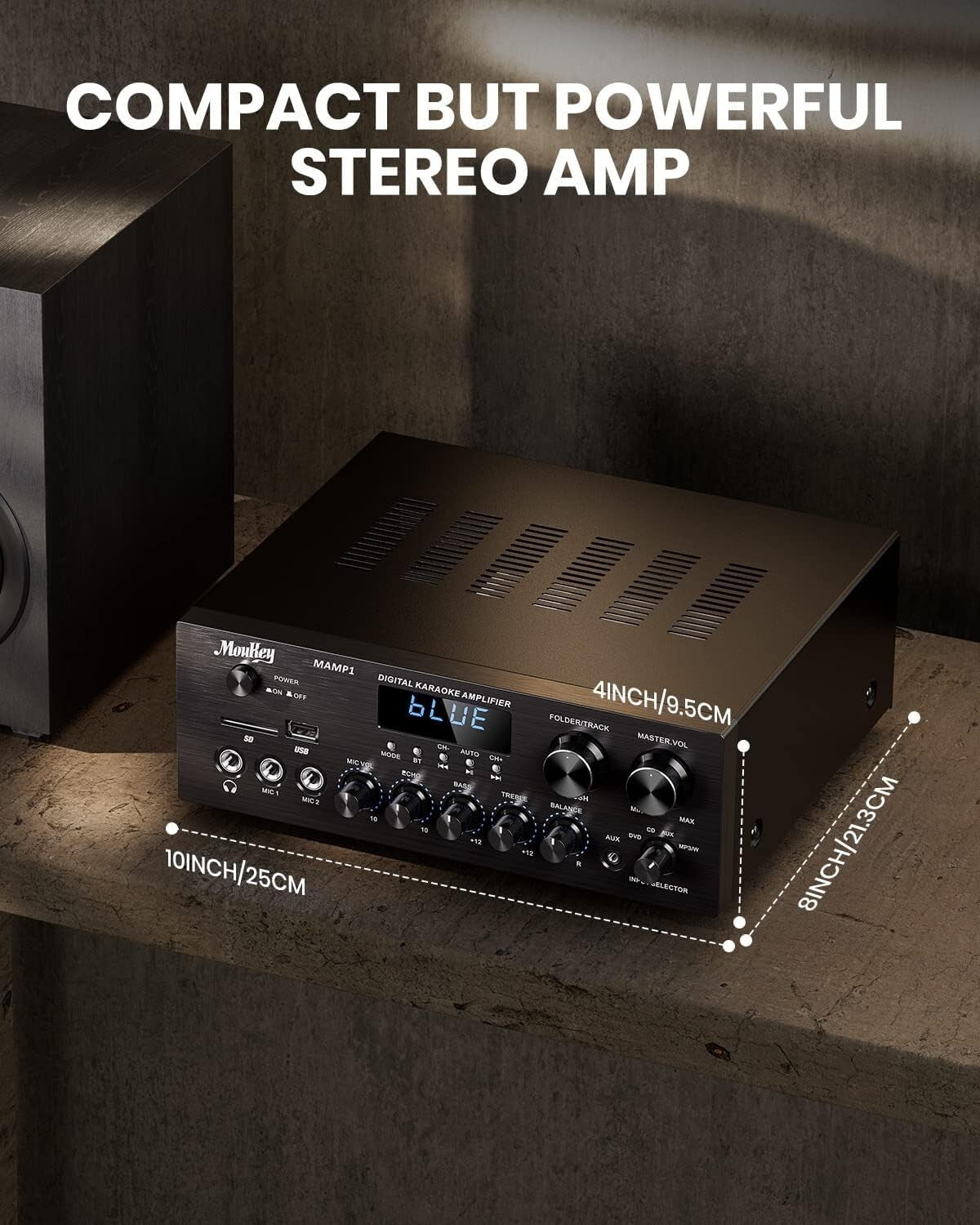 Compact 2.0 Channel Audio Amplifier with Bluetooth & Multiple Inputs System