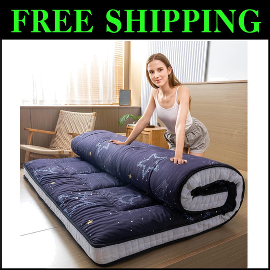 Quilted Twin Floor Mattress in Moon and Star Design - Ideal for Guests & Camping