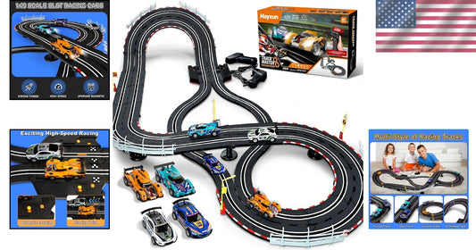 Electric Slot Car Race Track Set: 16ft with 4 High-Speed 1:43 Cars & Controllers