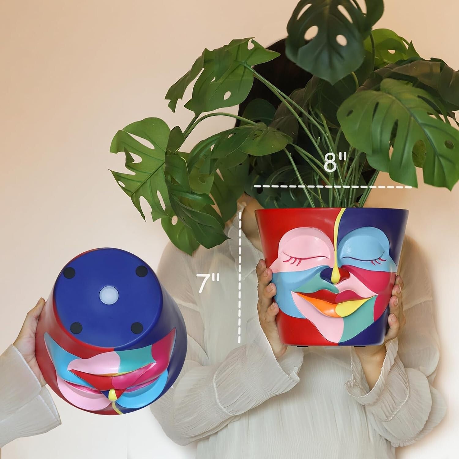 Charming 8-Inch Abstract Rainbow Planter – Lightweight Resin Pot for Plants