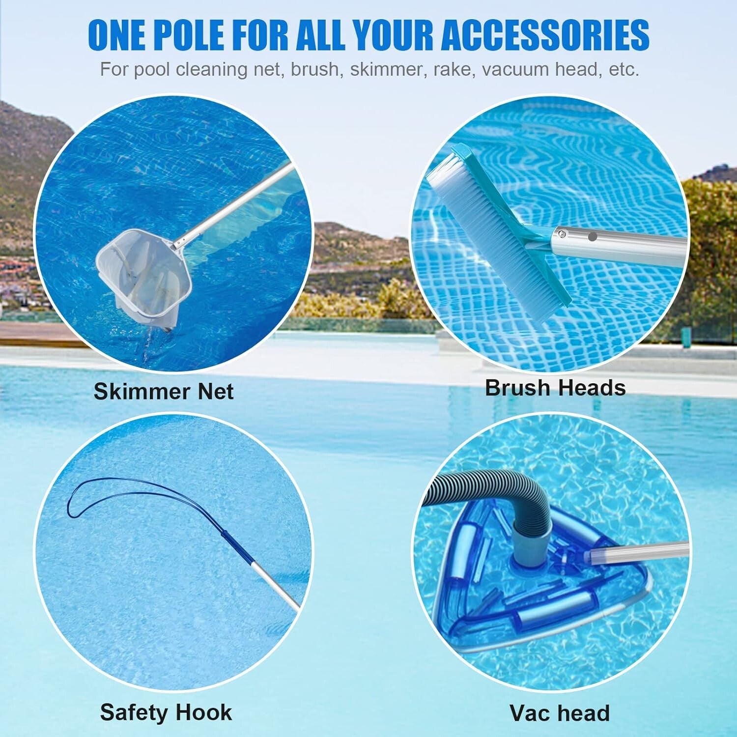 Lightweight Telescopic Pool Pole - 16FT Aluminum with Superior Grip & Durability