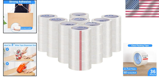 Clear BOPP Packing Tape - 36 Rolls, 2.7mil Thick, Perfect for Home & Office Use