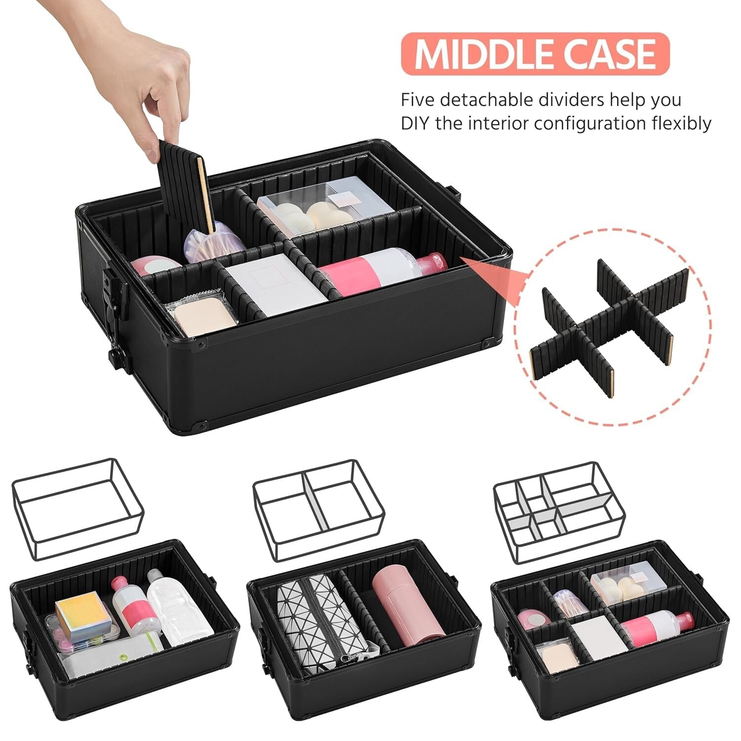 Chic 4-in-1 Makeup Case with Detachable Trays - Large Travel Trolley Organizer