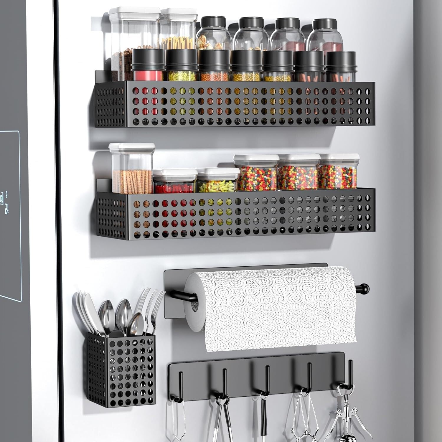Customizable Magnetic 2-Tier Spice and Utility Rack with Strong Magnetic Hold