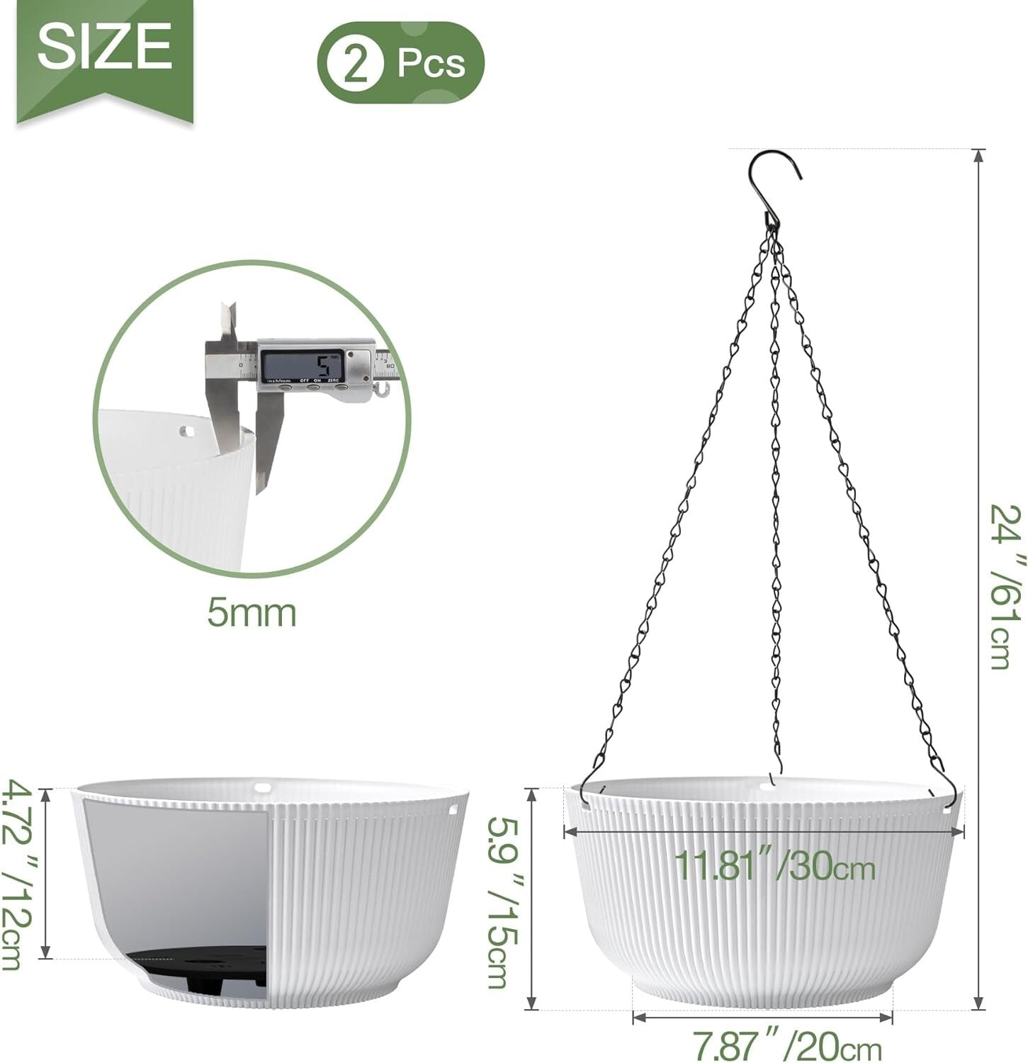 Elegant 12 Inch White Hanging Flower Pots with Drainage for Modern Spaces