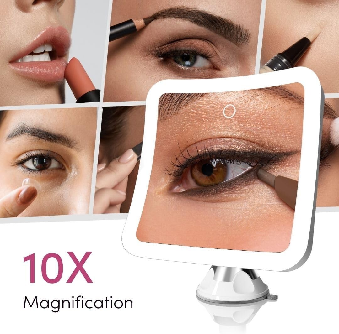 Cordless 10x Magnifying Mirror with 3 LED Settings - Ideal for Home or Travel