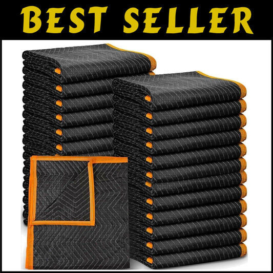 Multi-Purpose Heavy Duty Moving Blankets 12 Count - Black/Orange Style