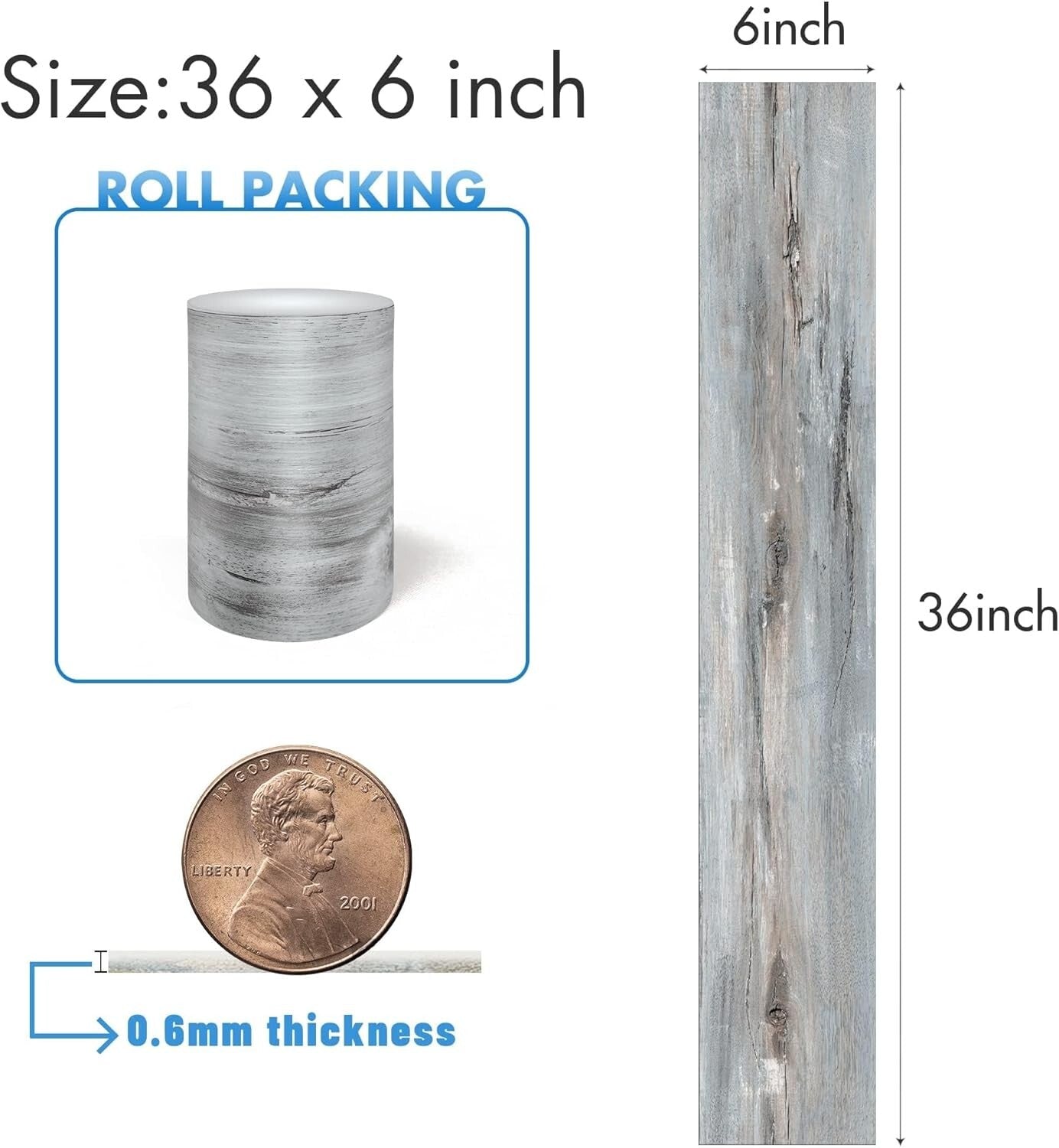 Durable Self-Adhesive Vinyl Floor Tiles - 36" x 6" Mediterranean Style, 72 Pack