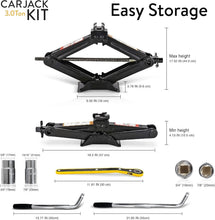 Load image into Gallery viewer, Compact 3 Ton Tire Jack Kit for Cars &amp; SUVs - Includes Adjustable Lug Wrench