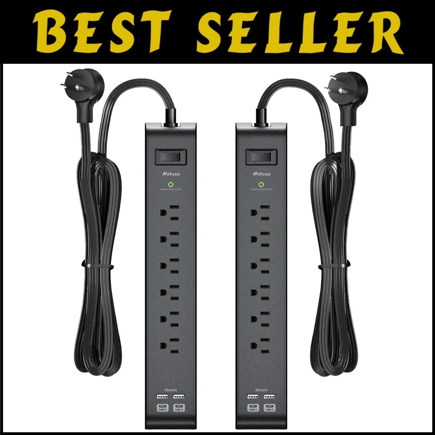 Versatile USB Charging Surge Protector Power Strip with 900 Joules Safety Rating