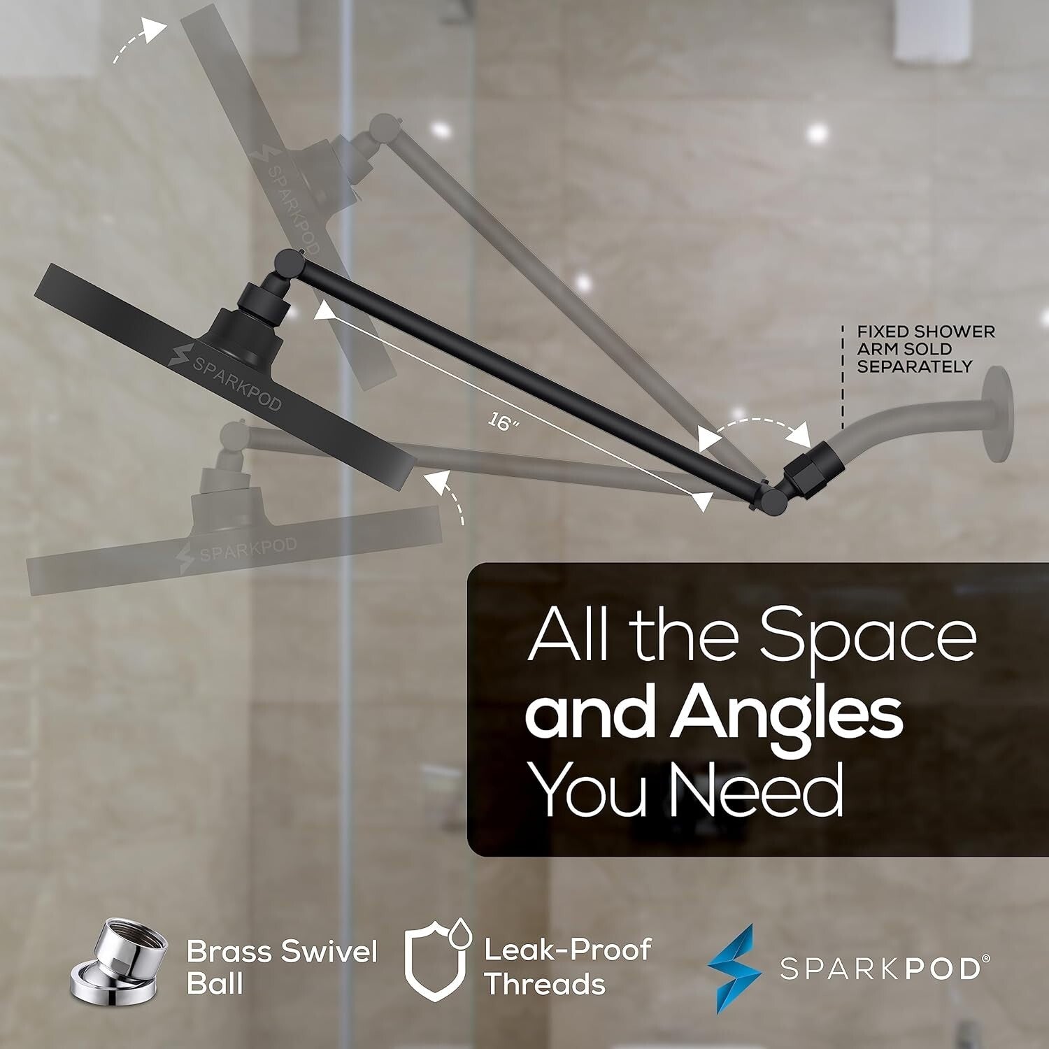 Brushed Matte 8" Rain Shower Head with Rotating Extension Arm - Easy Install